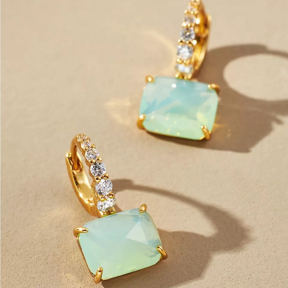 NWT Anthropologie Crystal Hoop Stone Pendant Earrings in Mint